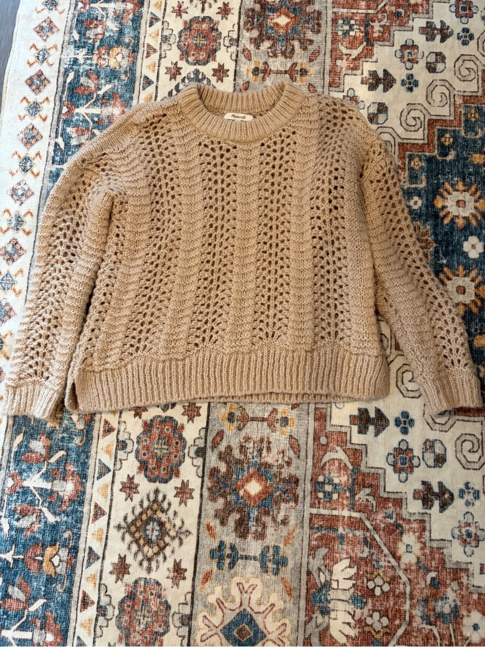 Madewell Open-Knit Crewneck Sweater in Tan